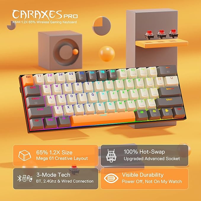 Redragon K644 SE 65% 3-Mode Wireless RGB Gaming Keyboard, 61 Keys Hot-Swappable Compact Mechanical Keyboard w/Upgrade Hot-Swap PCB Socket & Creative 1.2X Larger Size, Quiet Red Linear Switch Redragon K644 SE 65% 3-Mode Wireless RGB Gaming Keyboard, 61 Keys Hot-Swappable Compact Mechanical Keyboard w/Upgrade Hot-Swap PCB Socket & Creative 1.2X Larger Size, Quiet Red Linear Switch